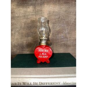 Vintage Heart Shaped Miniature Oil Lantern Lamp Trinket "You're All Heart" 4.75"